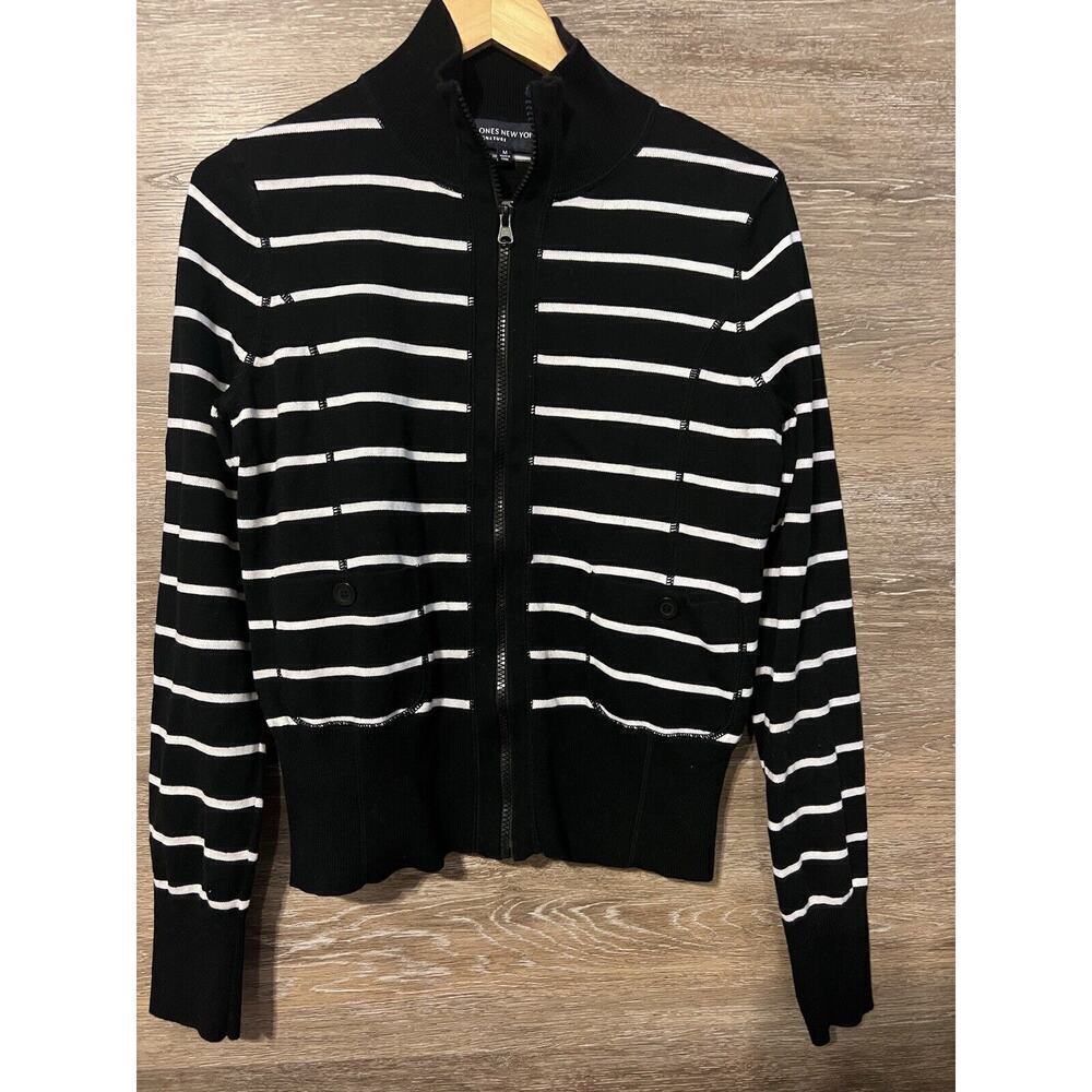 Nautical Jacket Preppy Striped Nautical Medium Black White Jones New York Knit